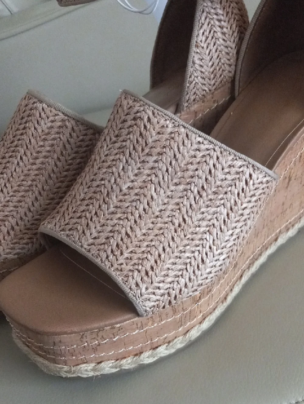 Universal Thread Tan Braided Espadrille Wedge Sandals with Ankle Buckle Size 11